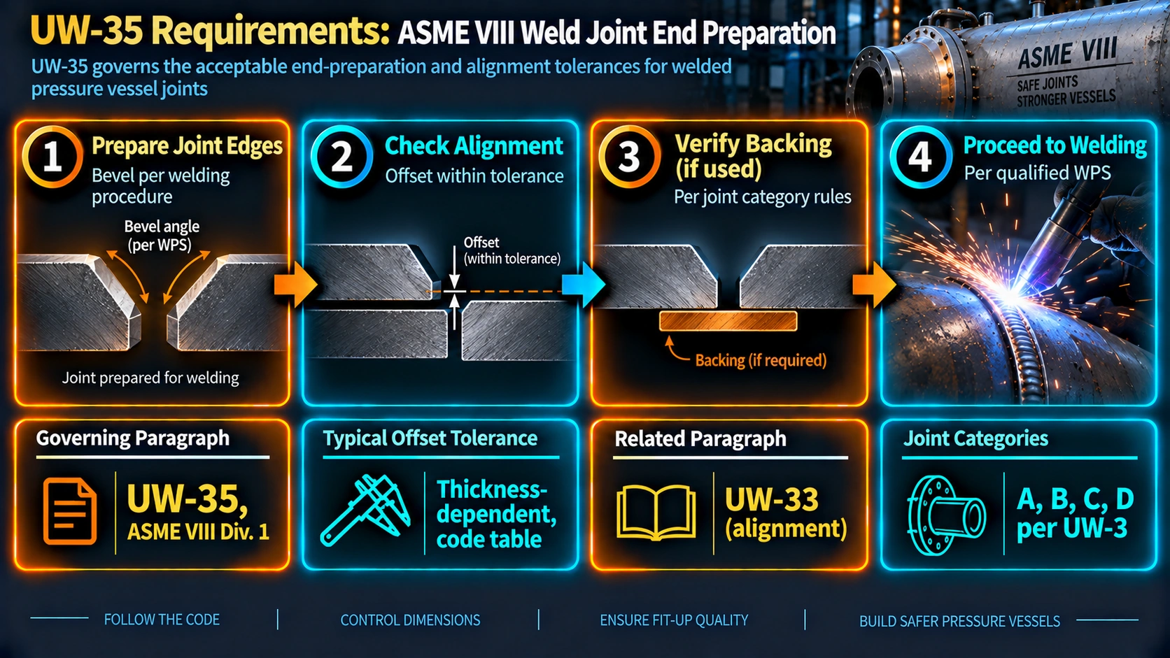 ASME Section VIII UW-35 weld joint end preparation requirements