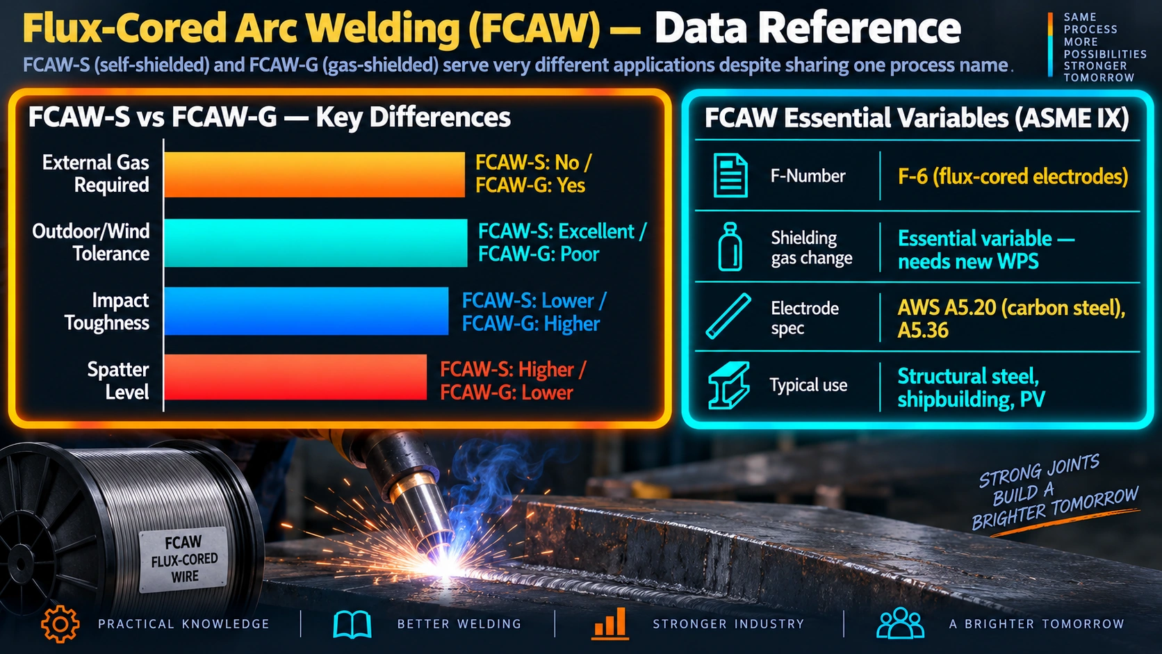 FCAW-S versus FCAW-G comparison and ASME Section IX essential variables