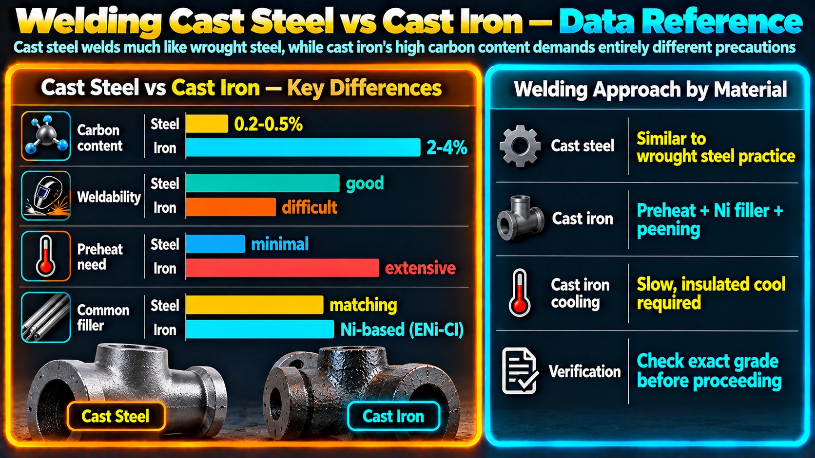 Welding Cast Steel vs Cast Iron — Data Reference