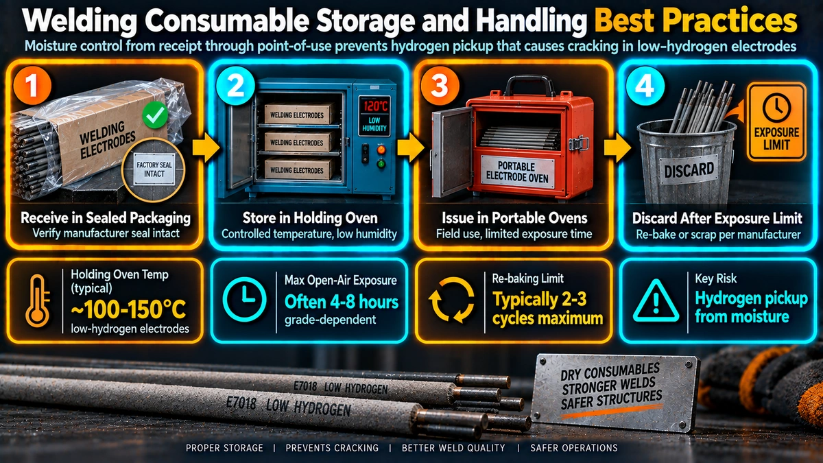 Welding consumable storage and handling process from receipt to use