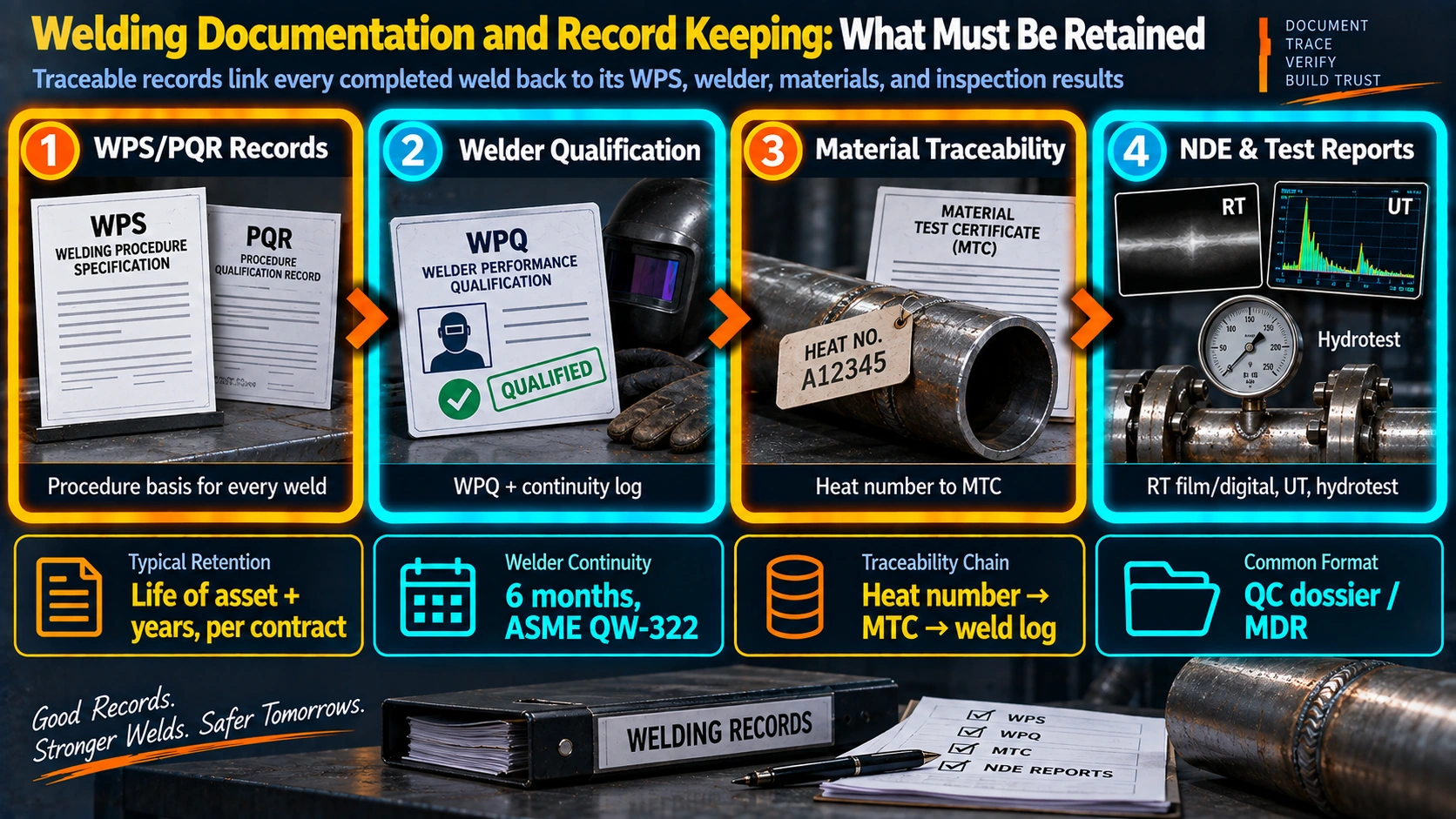 Welding documentation and record keeping requirements from WPS to NDE reports