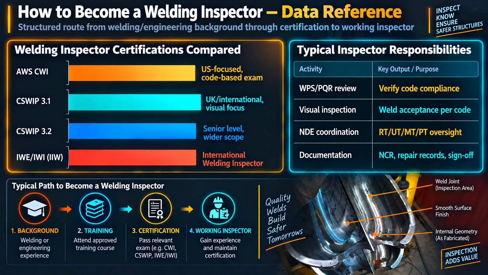 Welding engineer career progression timeline and core competency areas
