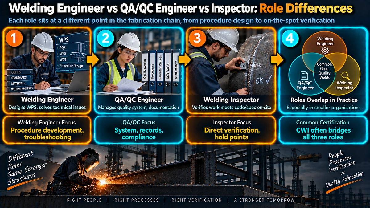 Welding engineer versus QA QC engineer versus inspector role comparison