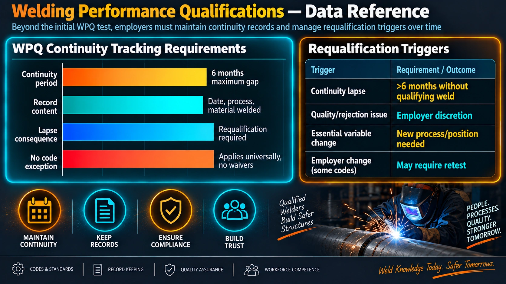 WPQ continuity tracking requirements and requalification triggers