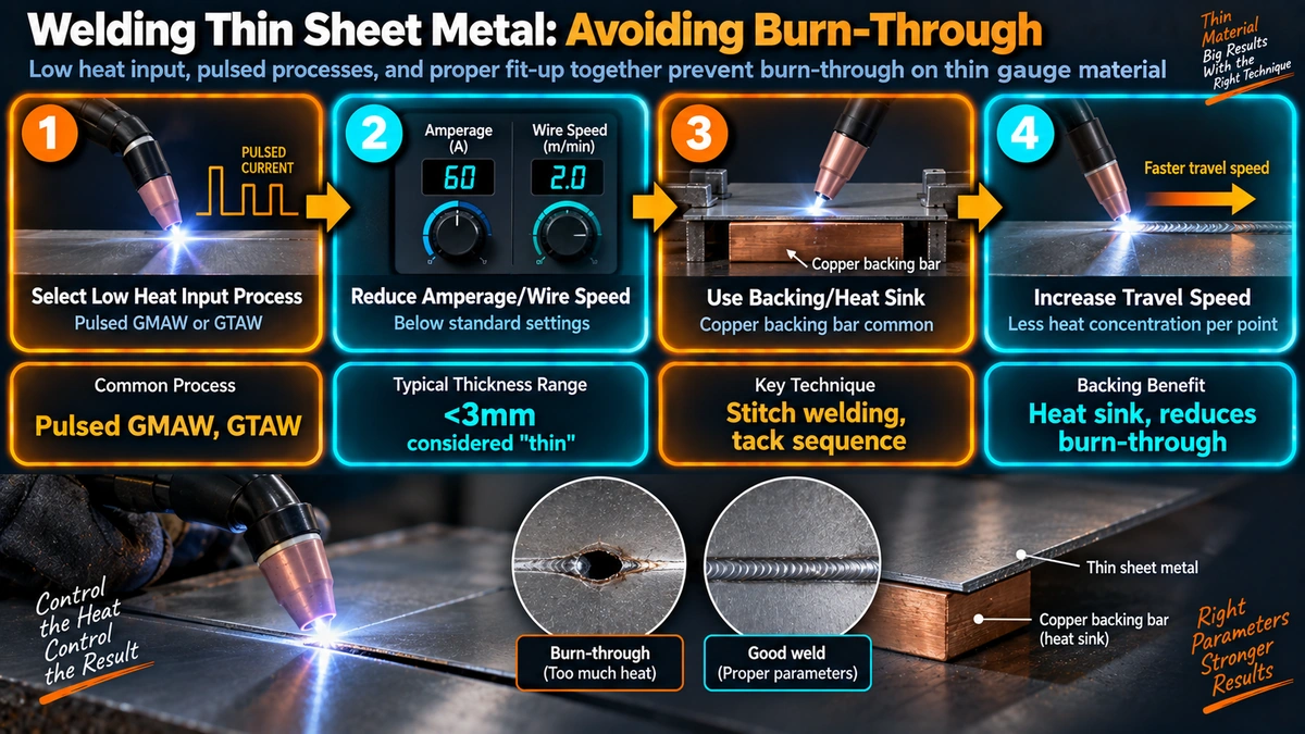Welding thin sheet metal process to avoid burn-through