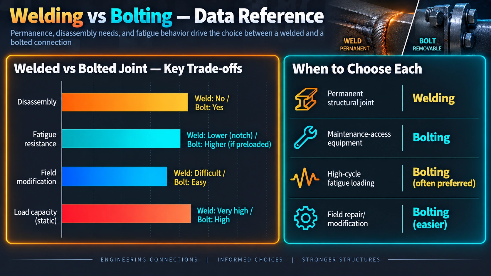 Welding versus bolting joint design decision factors