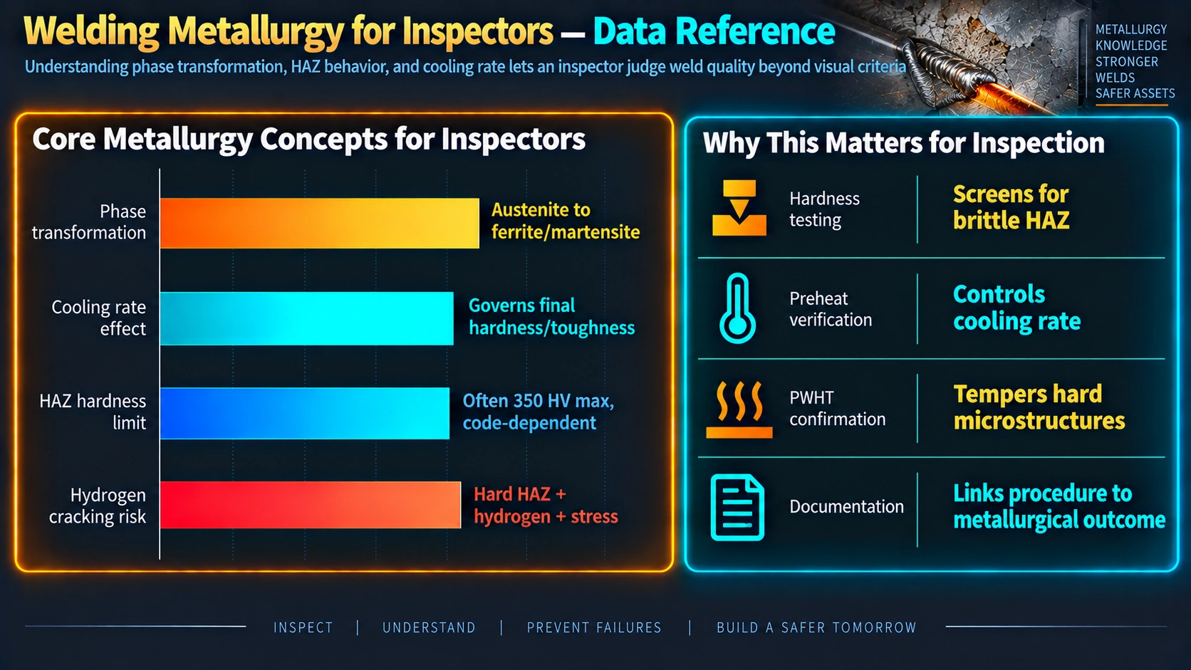 Core welding metallurgy concepts and their importance for weld inspection