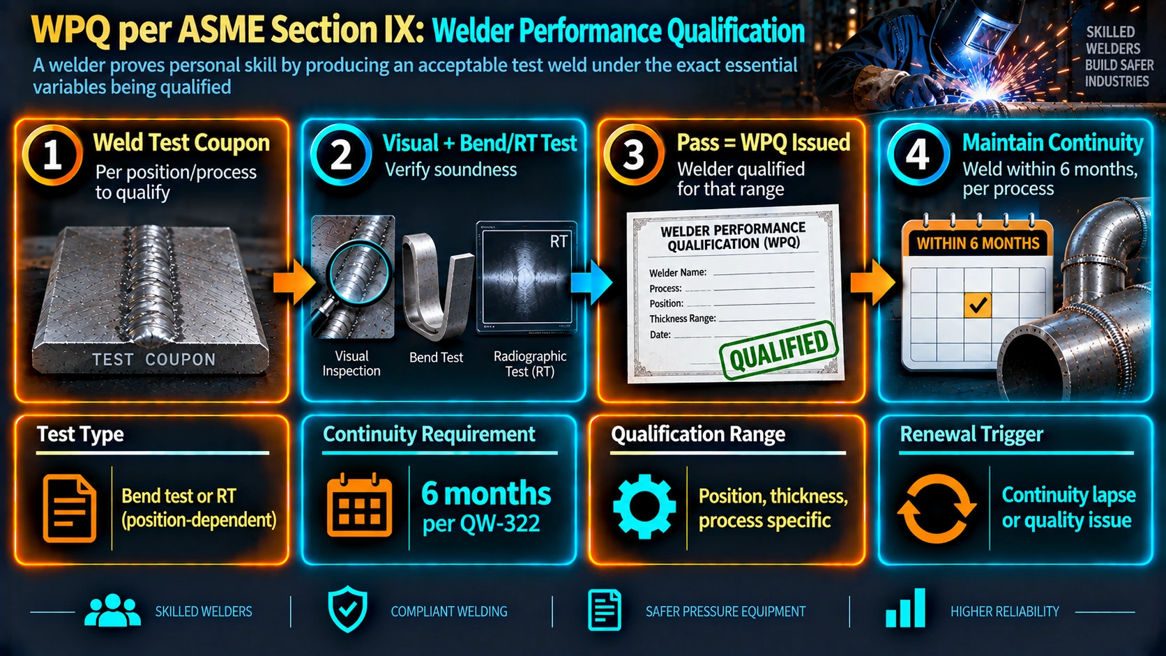 Welder performance qualification process per ASME Section IX