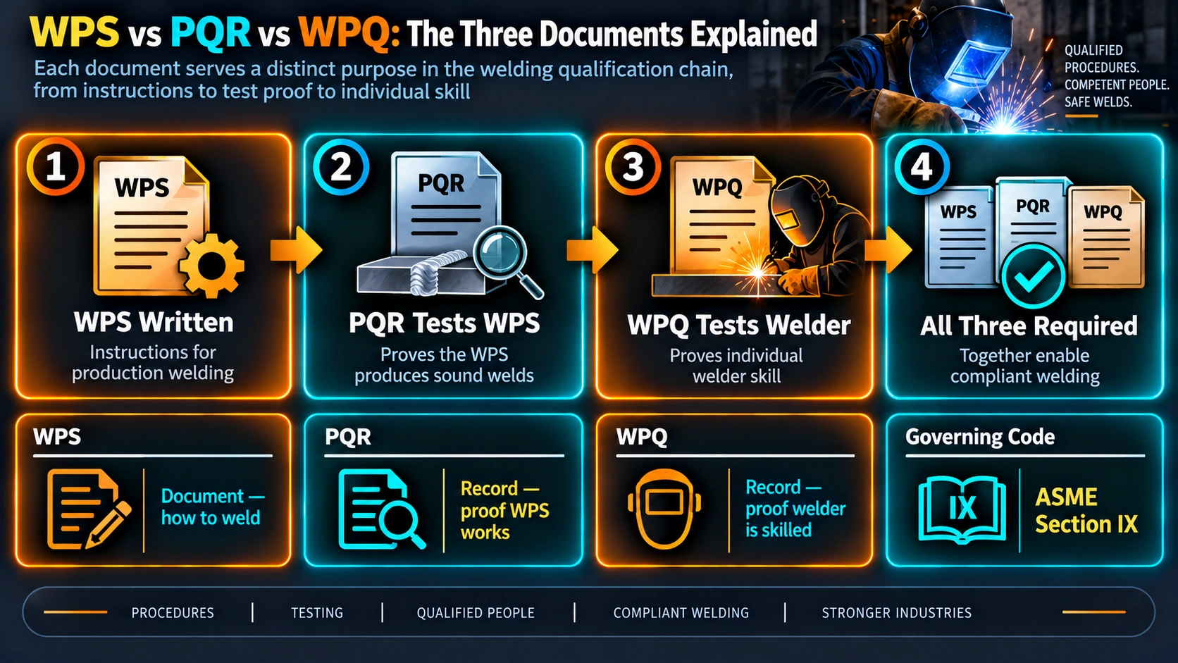 WPS versus PQR versus WPQ document purpose in the welding qualification chain