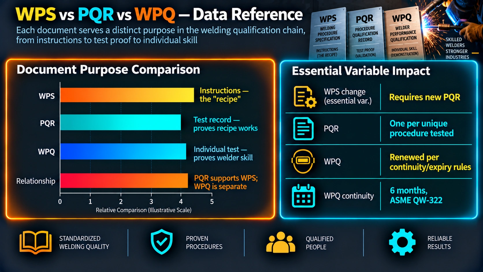 WPS PQR WPQ document purpose comparison and essential variable impact
