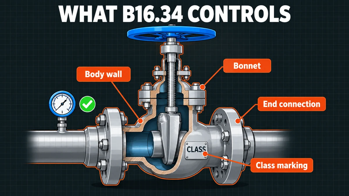 Cutaway gate valve showing body wall, bonnet and class marking tag used in ASME B16.34 valve rating