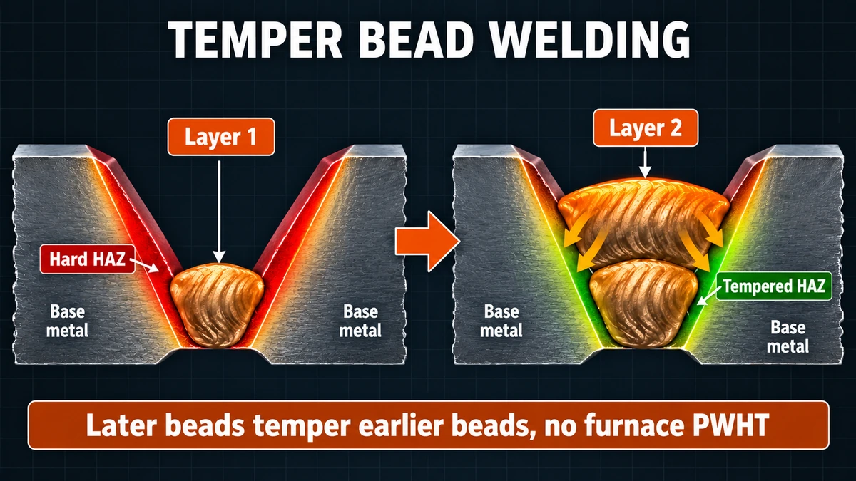 Temper bead weld test coupon with bead sequence and Vickers hardness traverse locations across the HAZ